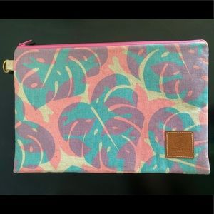Jana Lam Hawaii Pink Blue Monstera Print Zip Bag